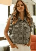 Vintage Washed Gingham Denim Vest