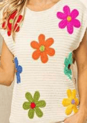 Ivory Crochet Flower Embroidery Sleeveless Knit Top