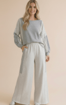 Grey French Terry Color Block Wide Leg Pants