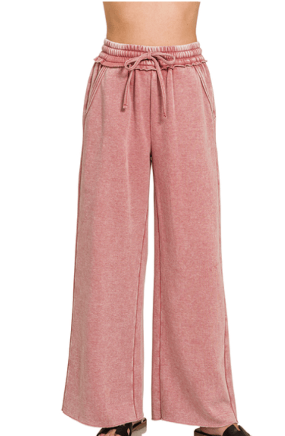 Winter Rose Acid Wash Fleece Palazzo Pants