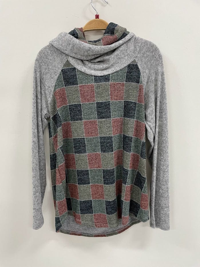 Olive & Rust Checkered Cowl Neck Top