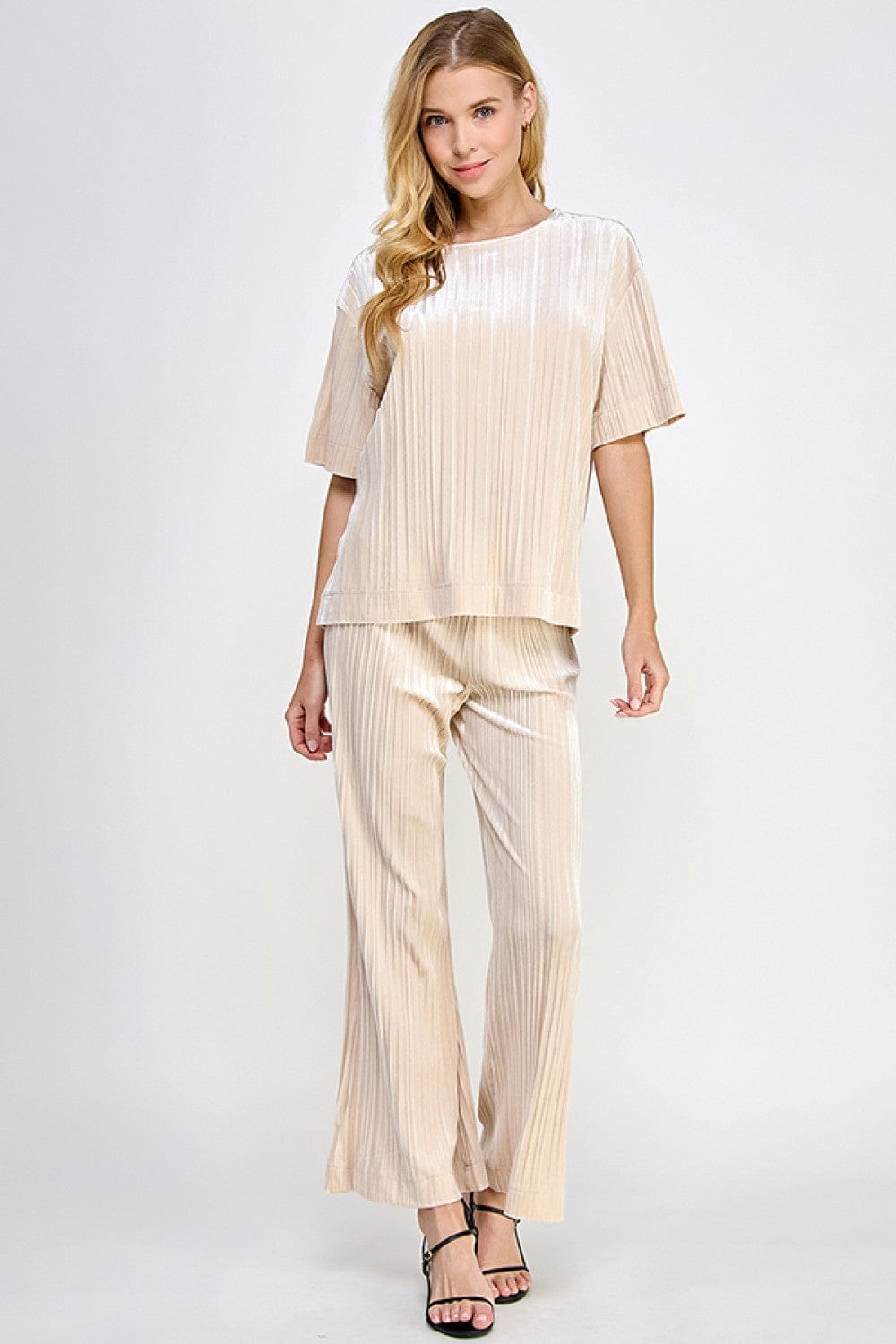Cream Pleated Velvet Top