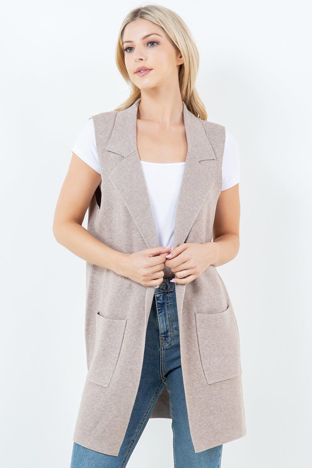 Mocha Open Front Long Vest