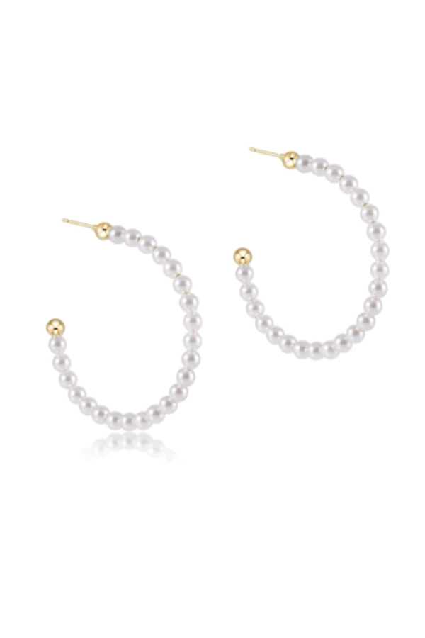 Beaded Gemstone 1.25" Post Hoop - 3mm Pearl