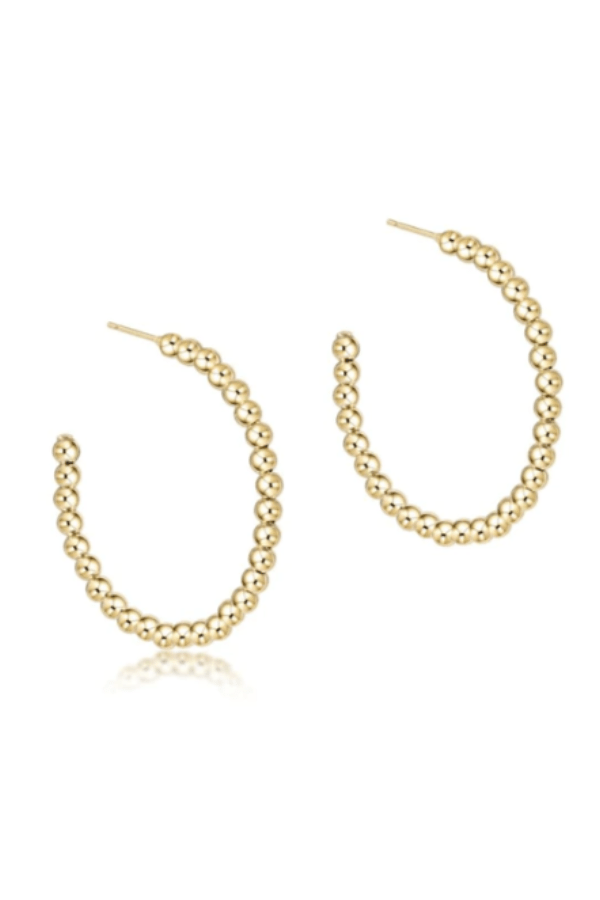 Beaded Classic 1.25" Post Hoop - 3mm Gold