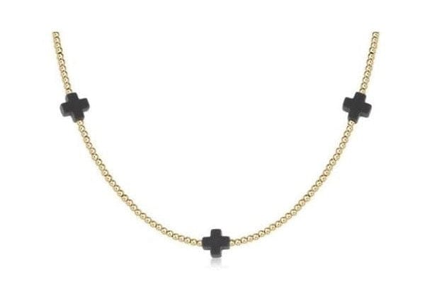 15" Choker Signature Cross Gold Pattern 2mm Bead - Charcoal