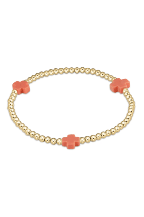 Signature Cross Gold Pattern 3mm Bead Bracelet - Coral