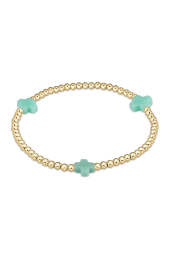 Signature Cross Gold Pattern 3mm Bead Bracelet - Mint