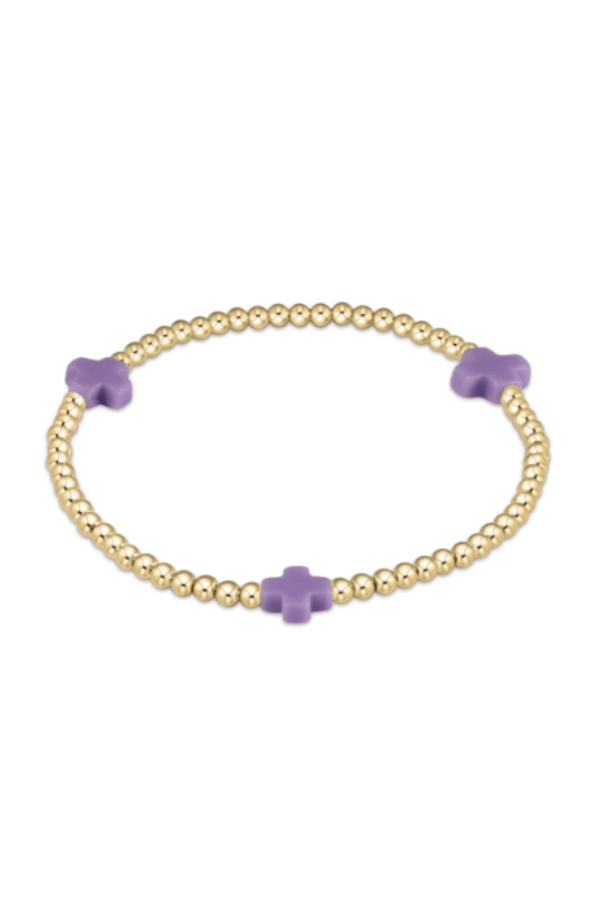 Signature Cross Gold Pattern 3mm Bead Bracelet - Purple