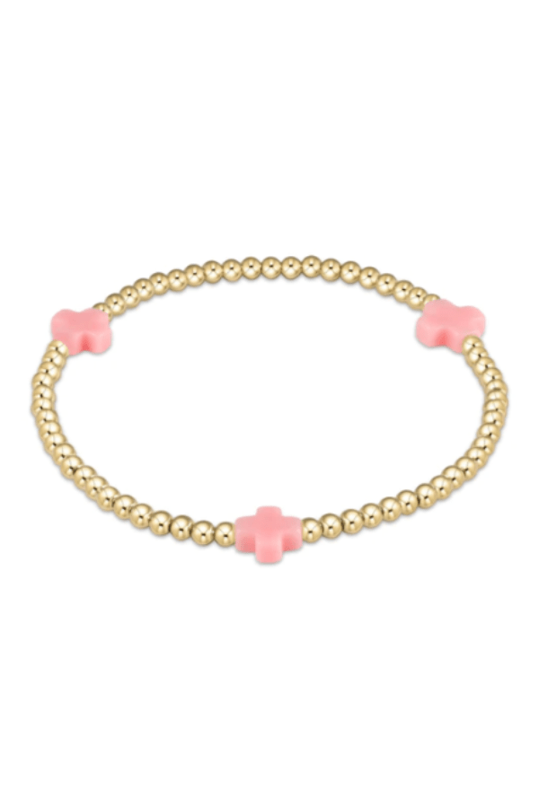 Signature Cross Gold Pattern 3mm Bead Bracelet - Pink