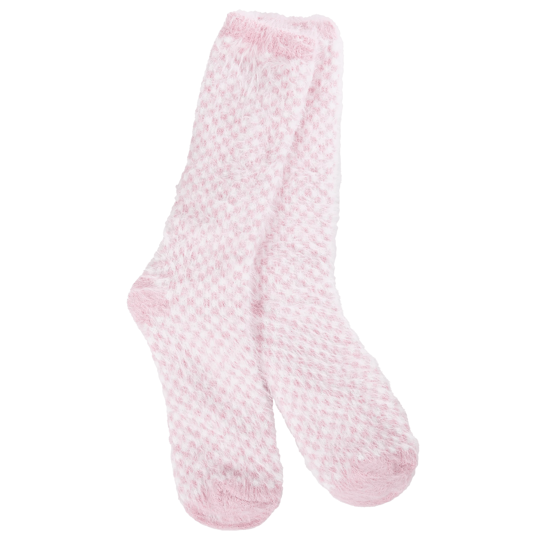 World's Softest Holiday Feather Check Crew - Candy Pink