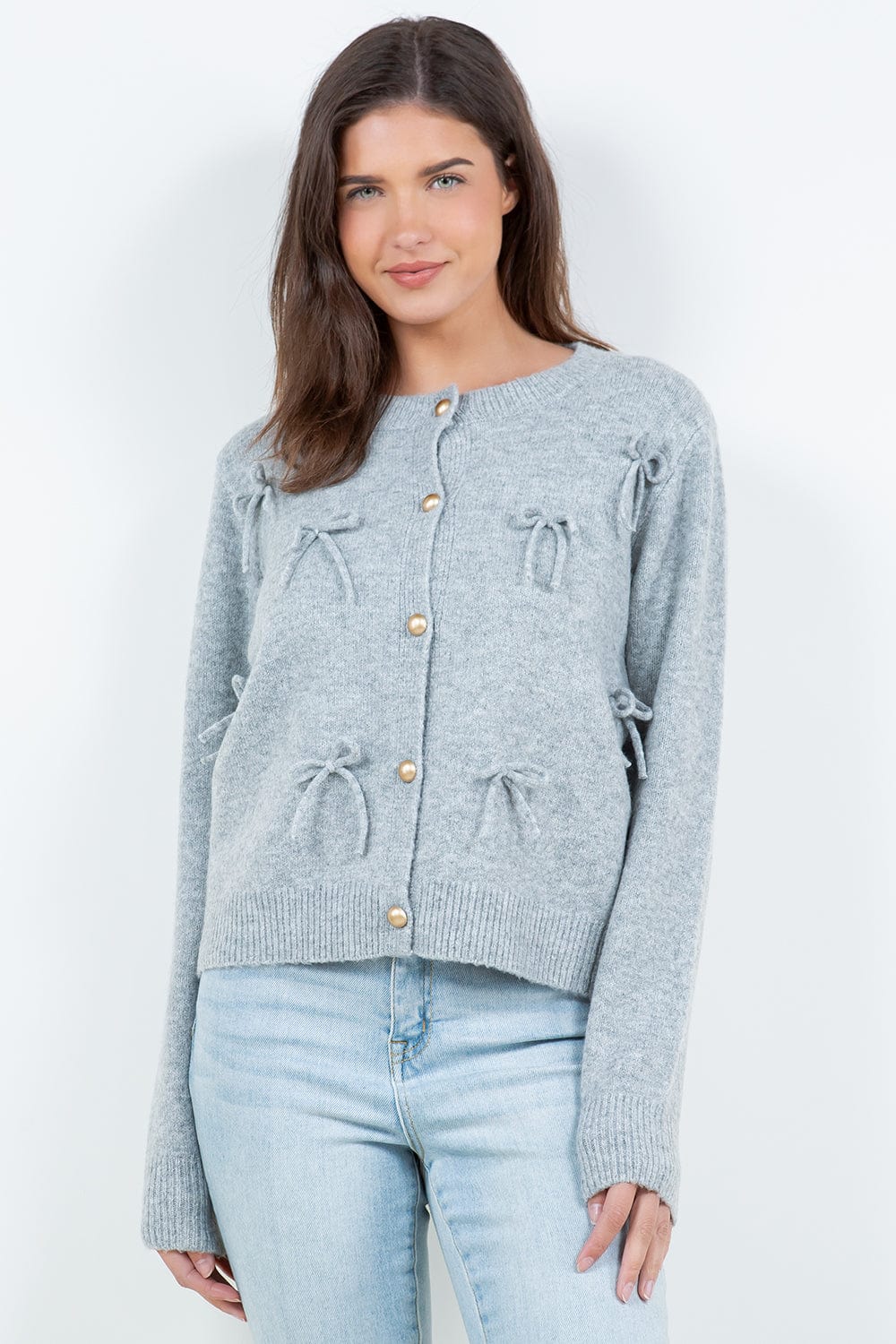 Grey Bows Cardigan with Gold Buttons