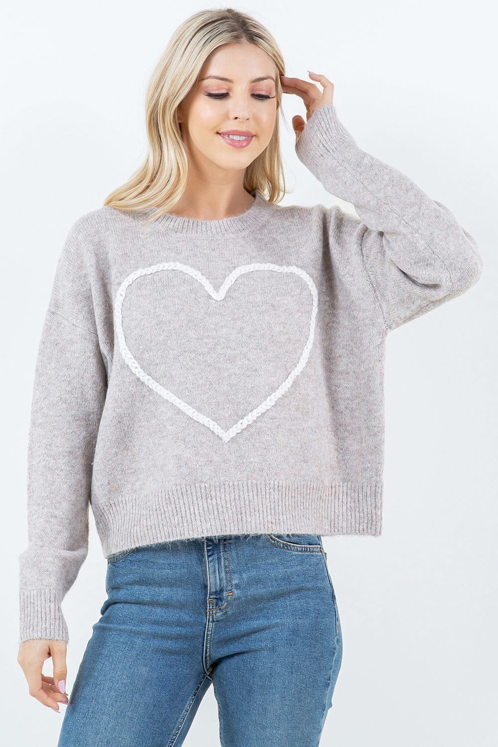 Taupe Heart Design Sweater