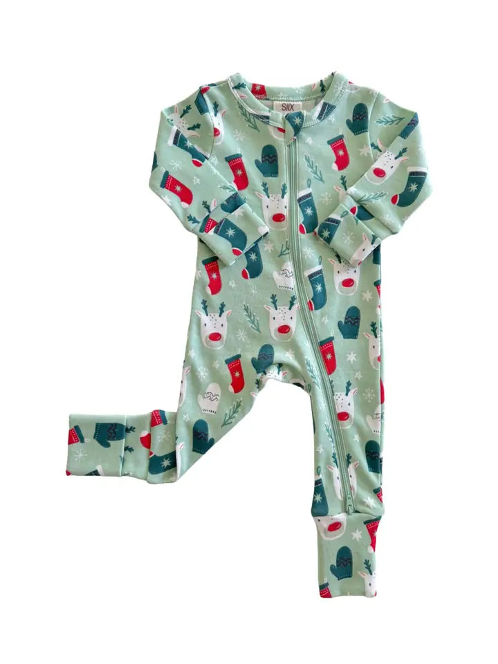 Green Reindeer Organic 2-Way Zipper Romper