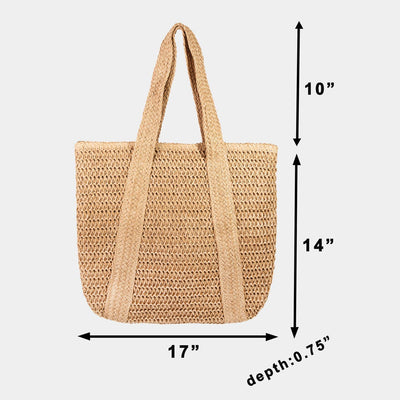 Straw Knit Zipper Tote Bag