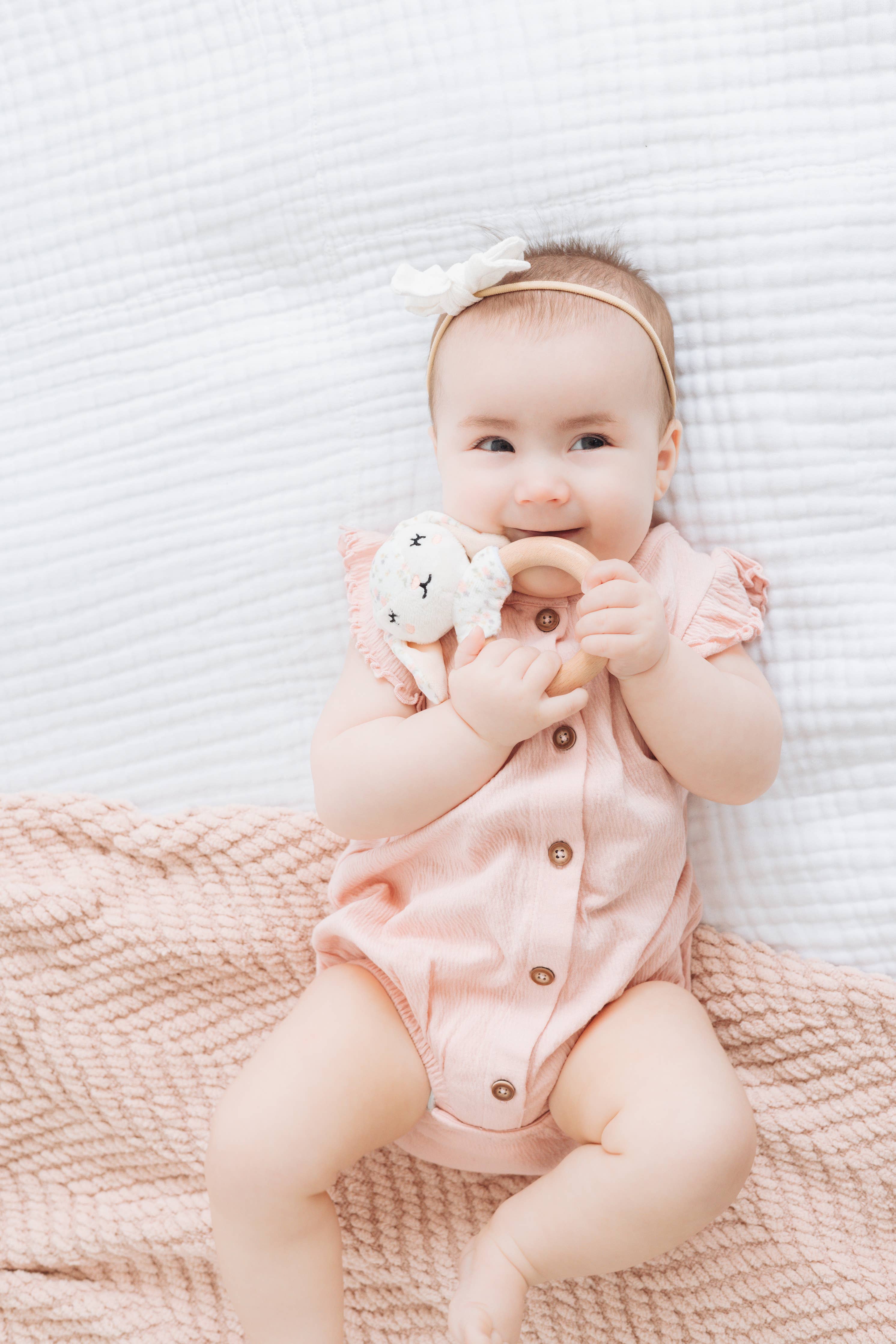 Floral Bunny Wooden & Plush Baby Teether