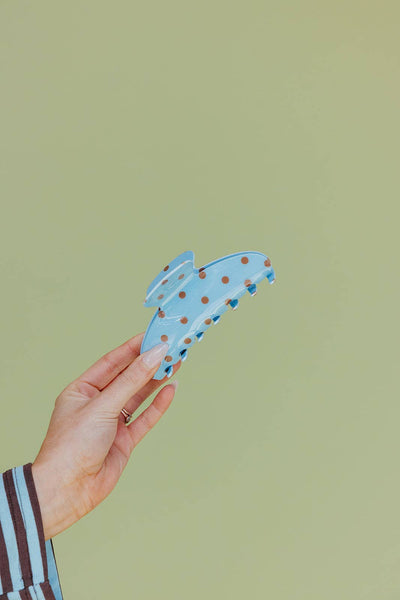 POLKA DOT & STRIPED OVERSIZED CLAWS: BROWN AND BLUE STRIPED