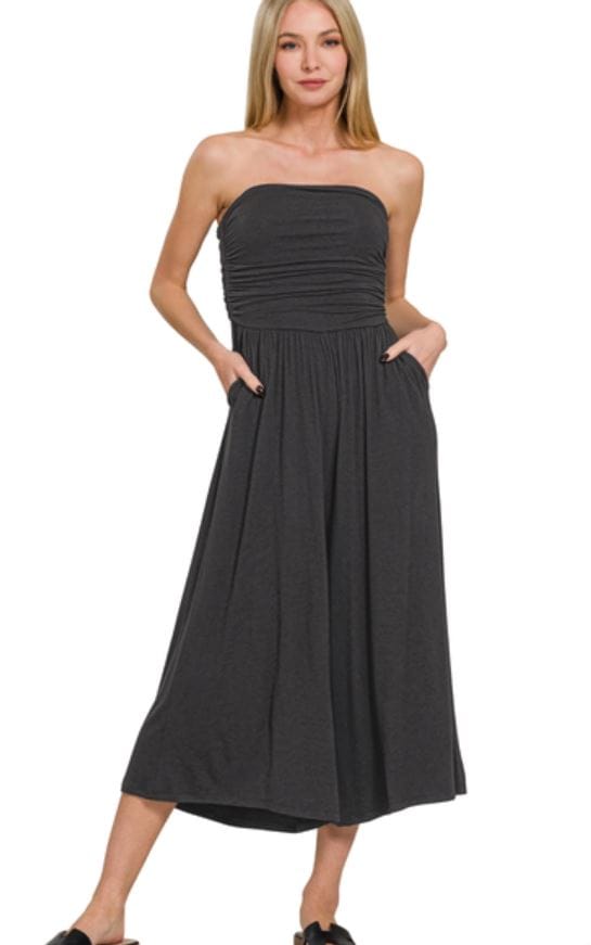Black Strapless Tube Top Jumpsuit