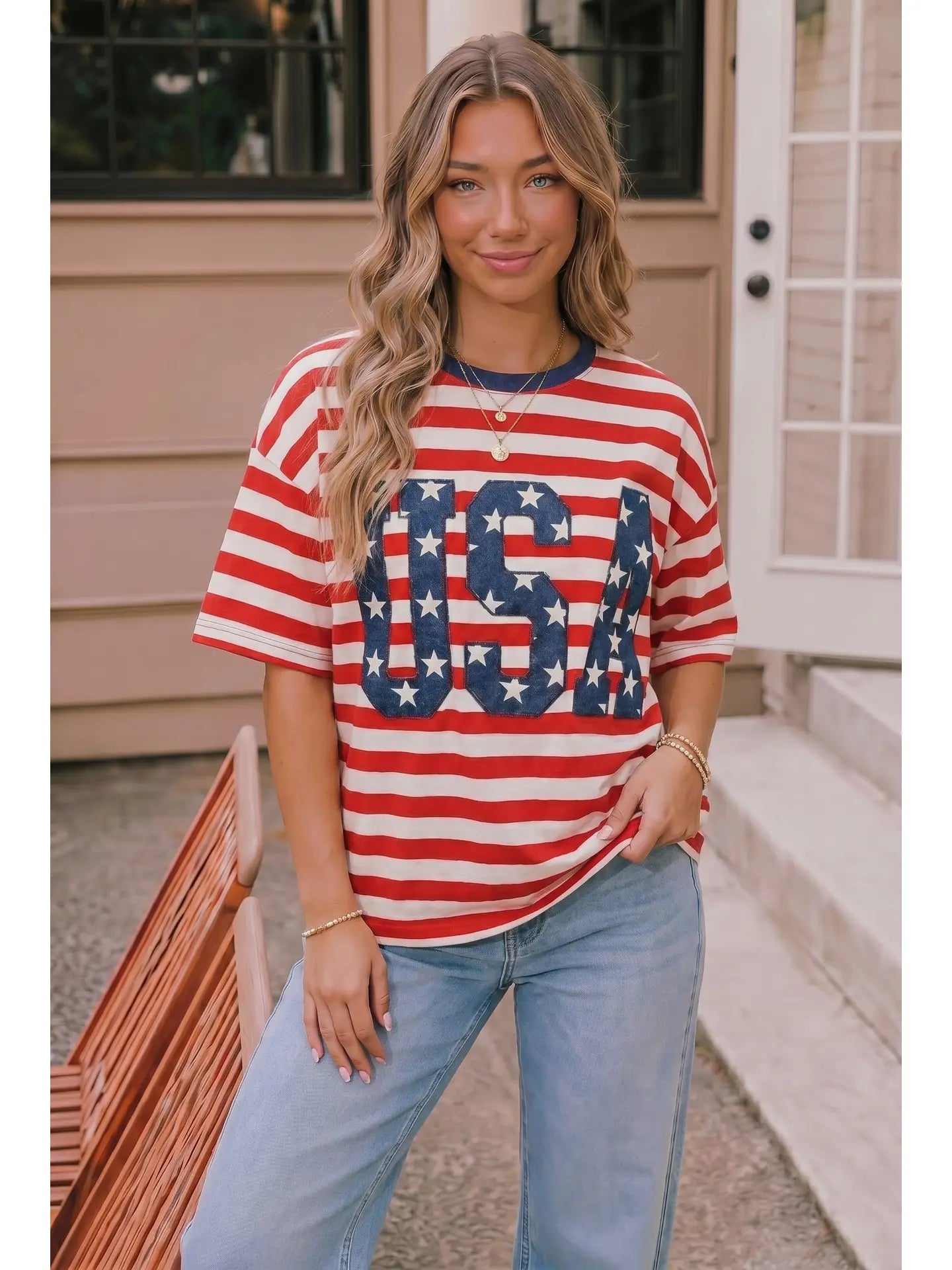 USA Red Stripe Oversized Tee
