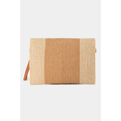 Taupe Two Tone Straw Clutch Bag
