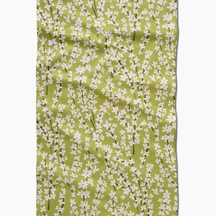 Geometry Spring Green Forsythia Tea Towel