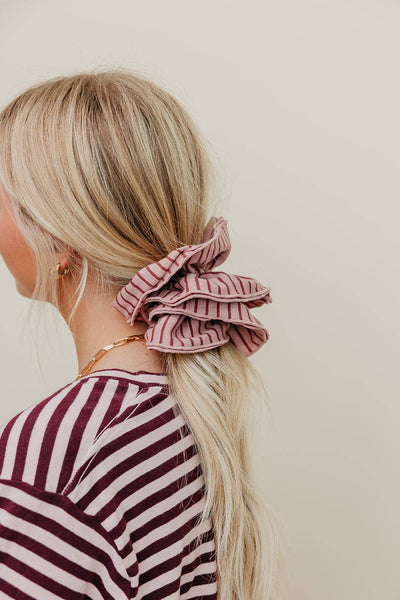 STRIPED CORSET SCRUNCHIE: BLUE AND BROWN