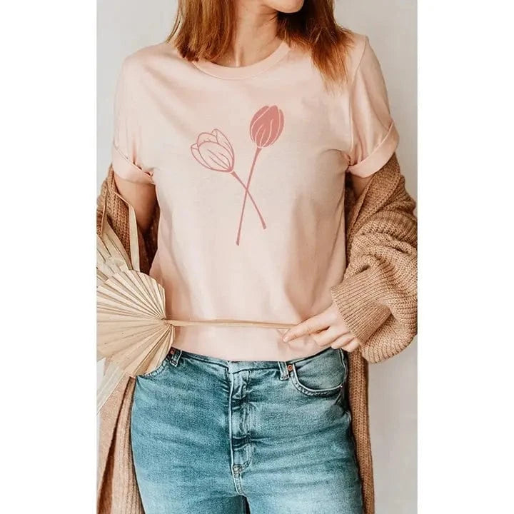 Peach Garden Tulips Tee