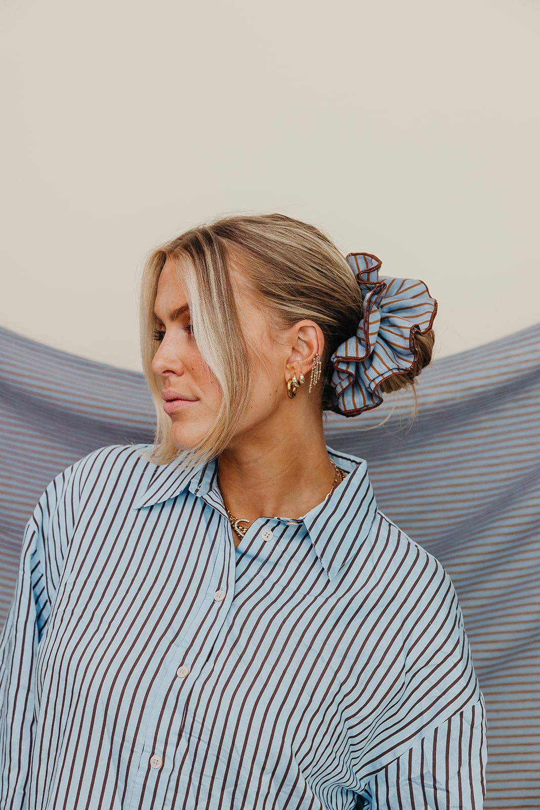 STRIPED CORSET SCRUNCHIE: PINK & MAROON