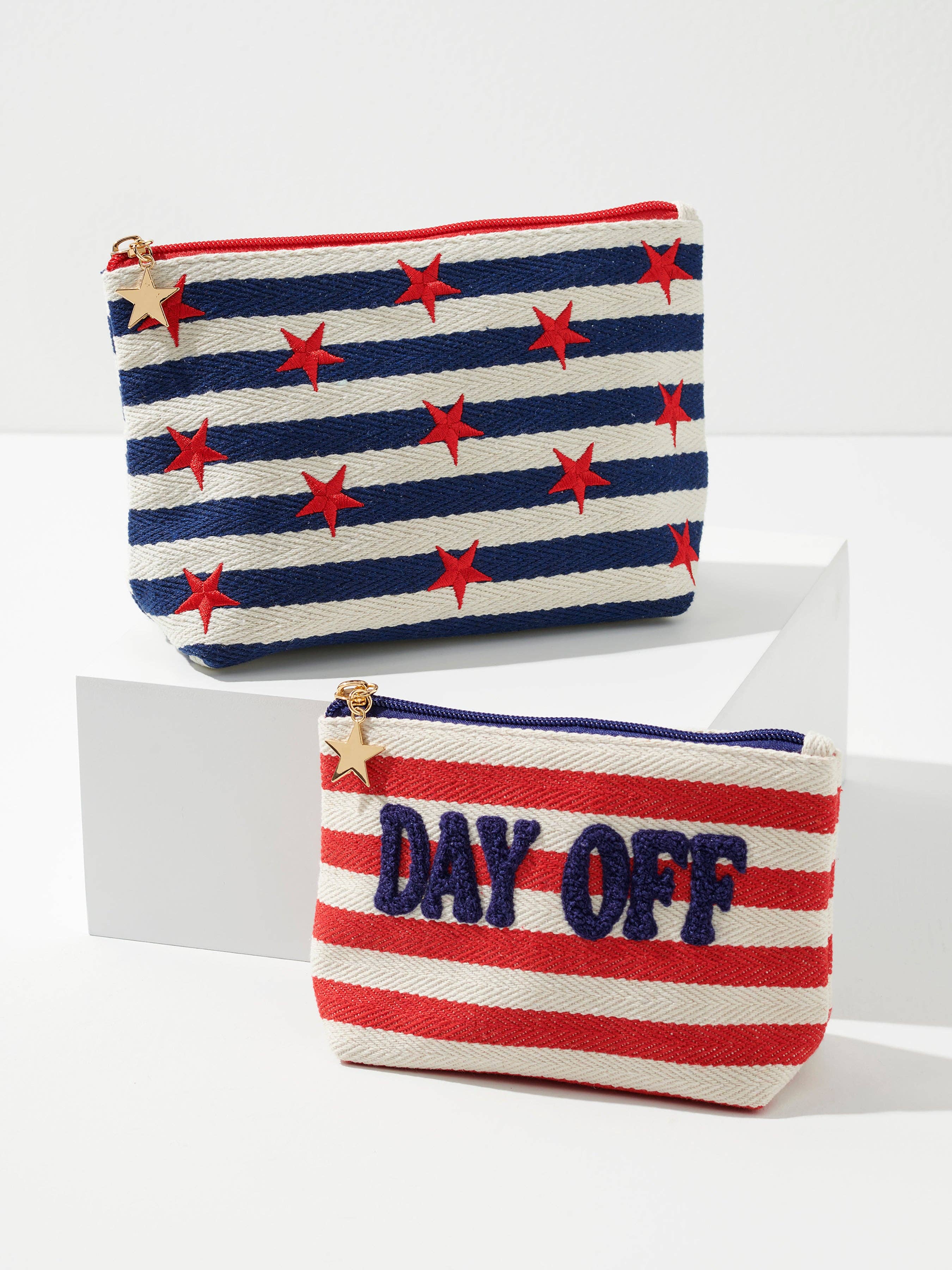 MORGAN STARS LARGE ZIP POUCH, NAVY