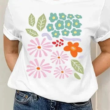 White Abstract Floral Graphic Tee