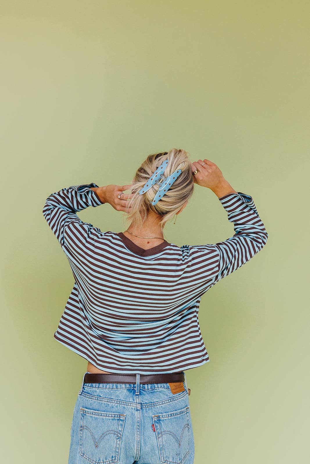 POLKA DOT & STRIPED OVERSIZED CLAWS: BROWN AND BLUE STRIPED