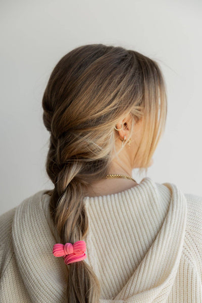 BOW SLICK BACK HAIR TIES: HOT PINK