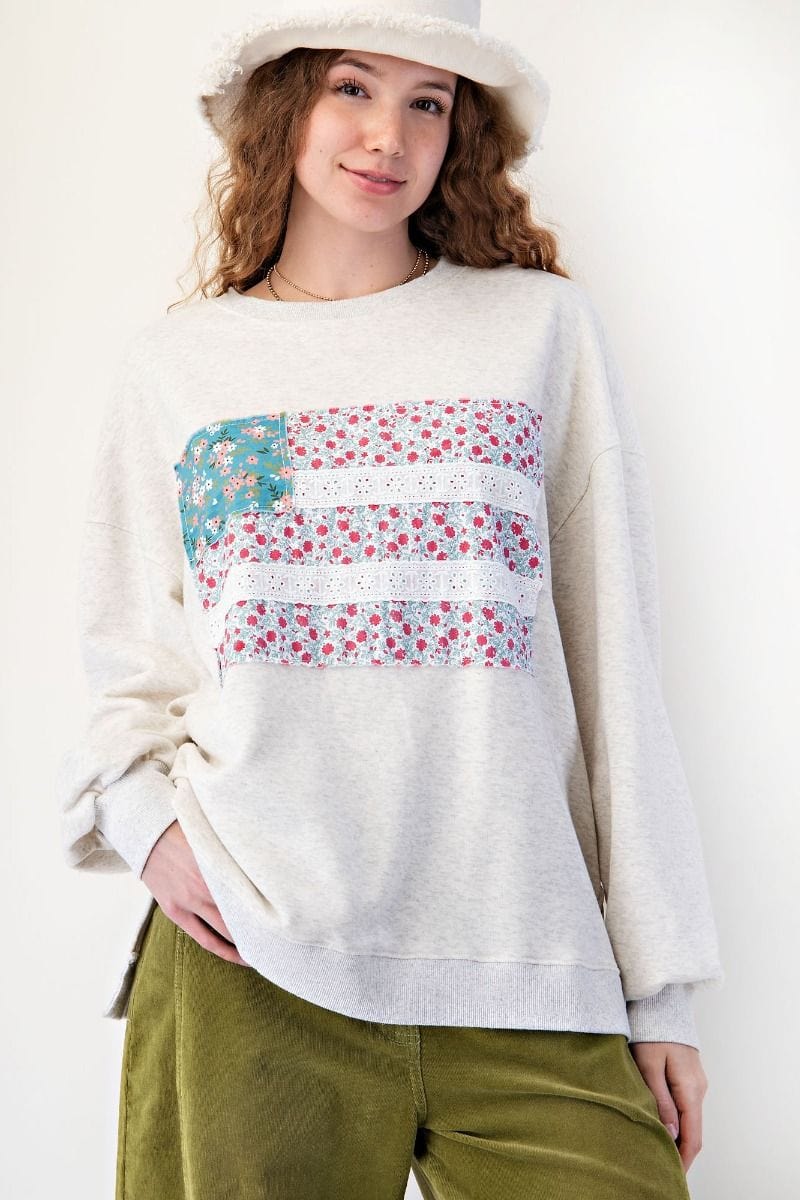 American Flay Patch Washed Terry Pullover