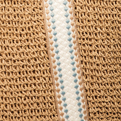 Embroidered Strap Straw Knit Tote Bag