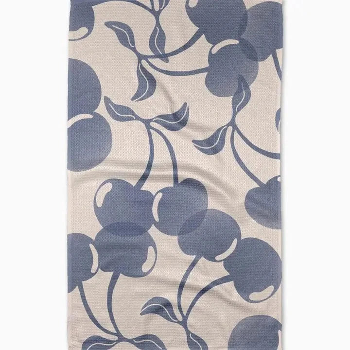 Geometry Blue Cherry Dreams Tea Towel