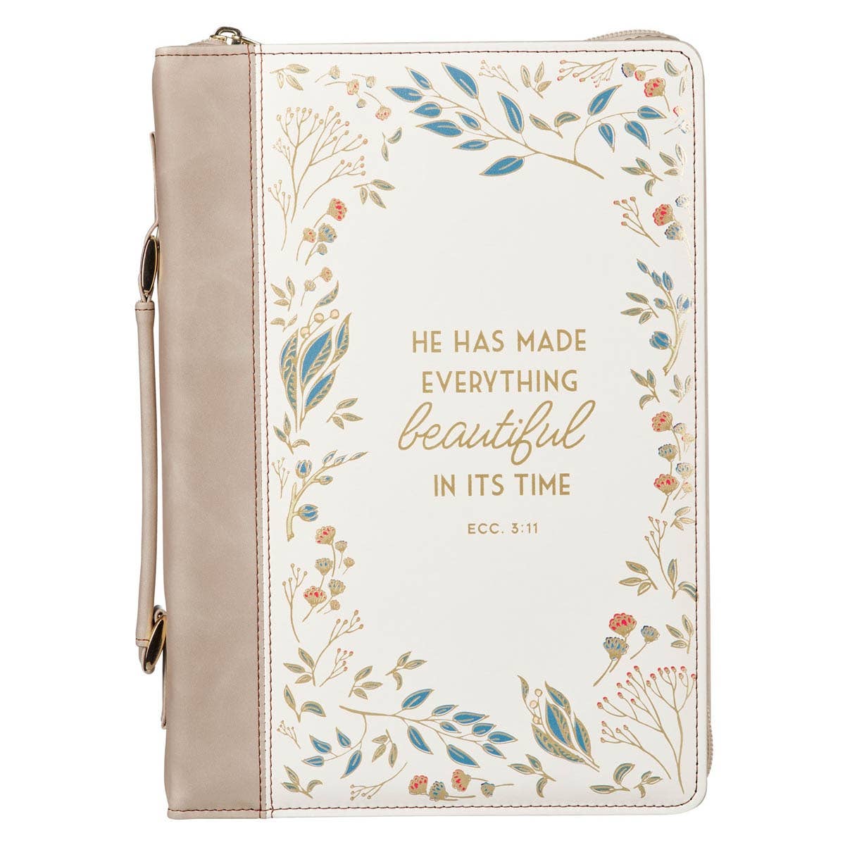 Bible Cover Fashion Cream Everything Beautiful Ecc 3:11 L: Large