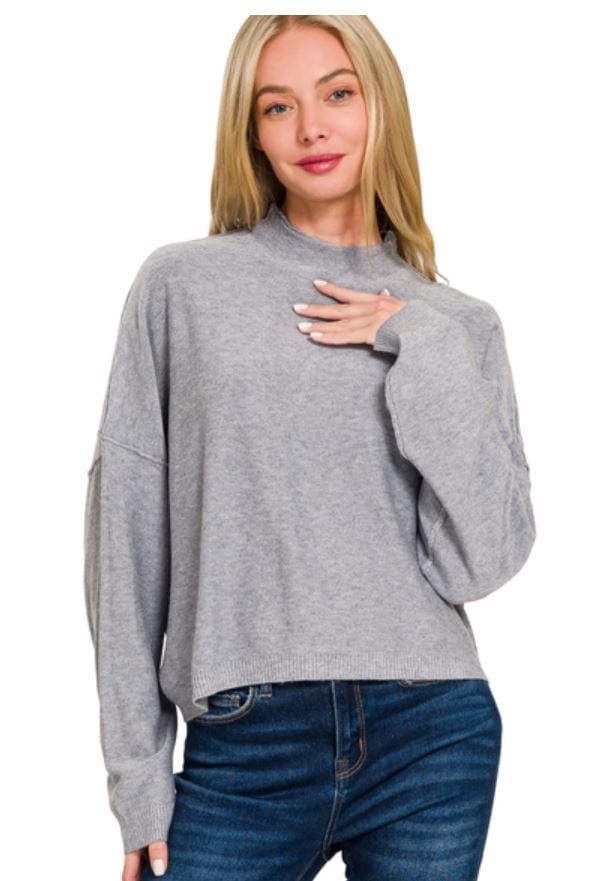 H Grey High Neck Drop Shoulder Sleeve Sweater