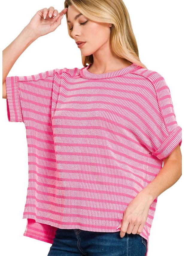 Hot Pink Raised Ribbed Exposed Seam Top