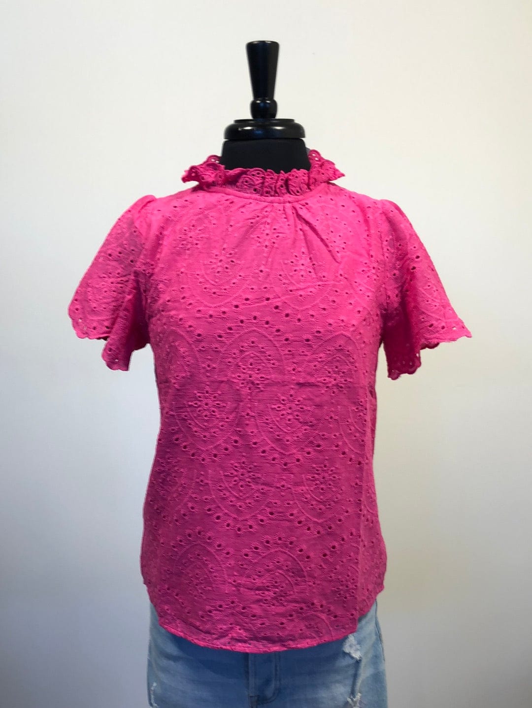Fuchsia Eyelet Top w/Keyhole Button Back