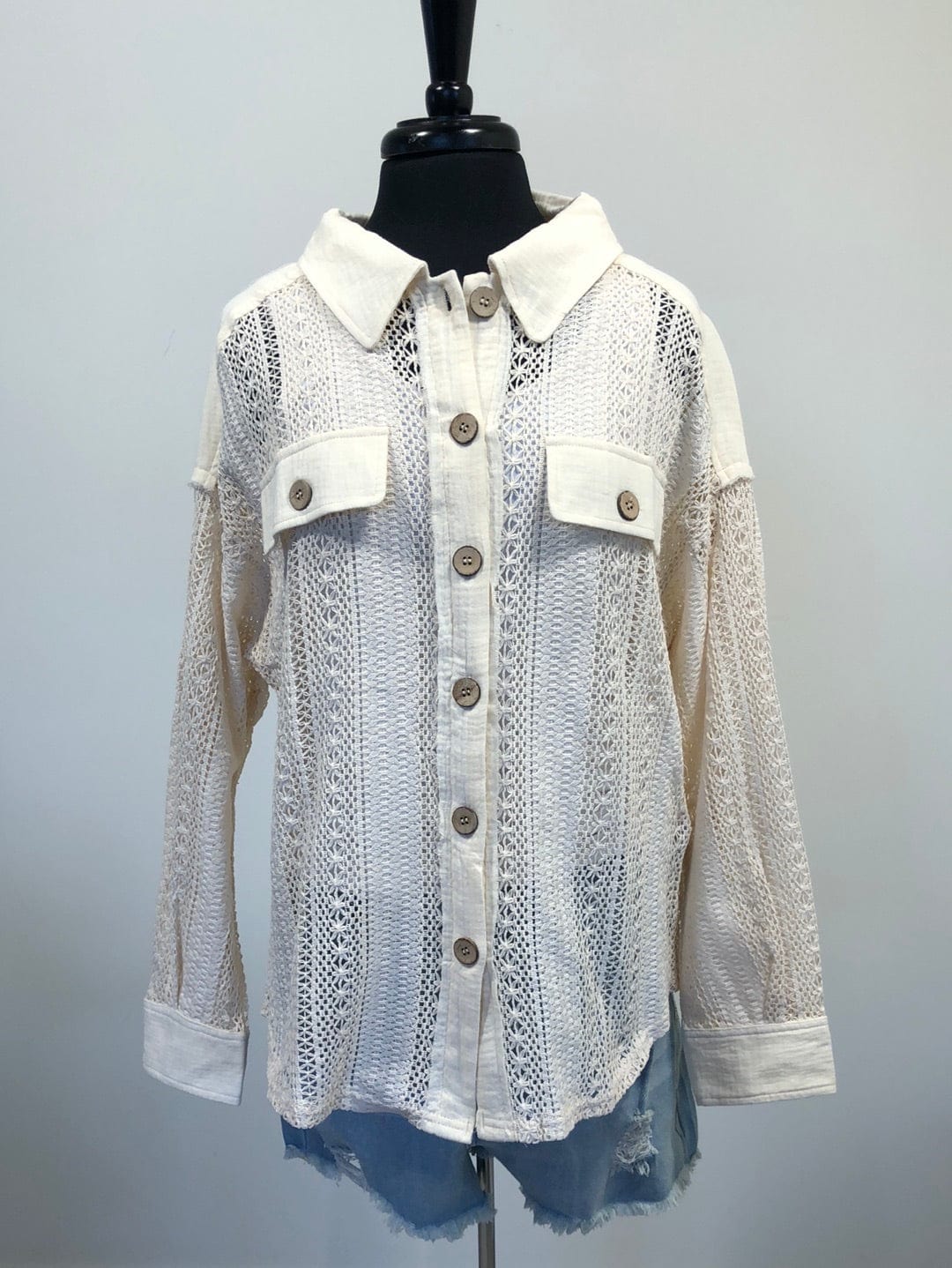 Natural Wood Button Down Top