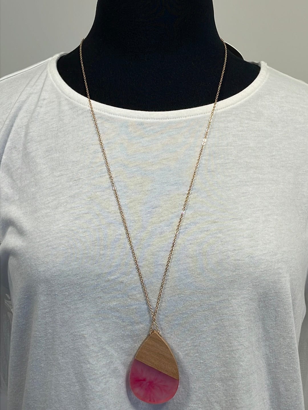 Raspberry Wood Resin Mix Necklace