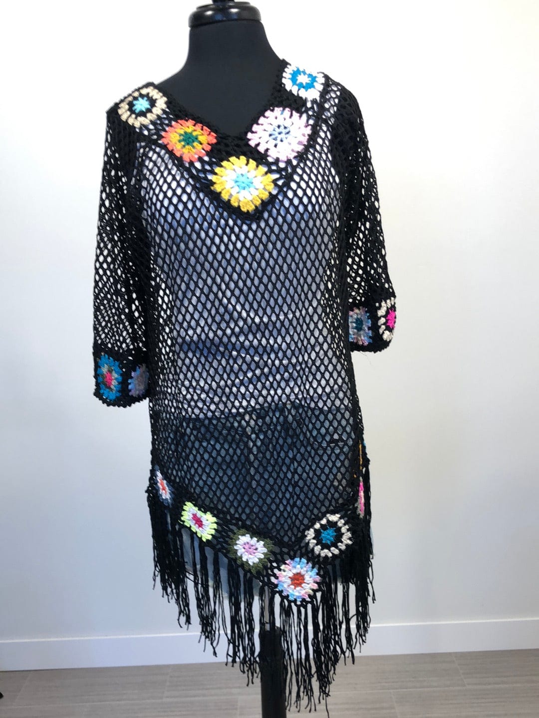 Black Crochet Floral Coverup