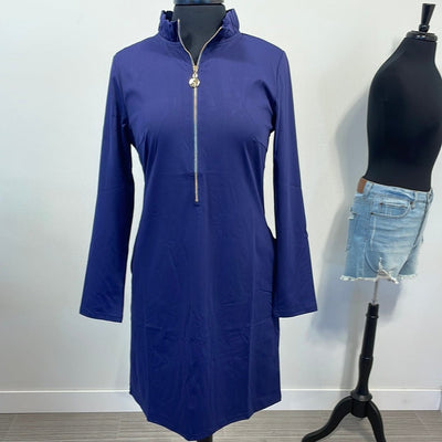 Navy Aria Quarter Zip Shift Dress