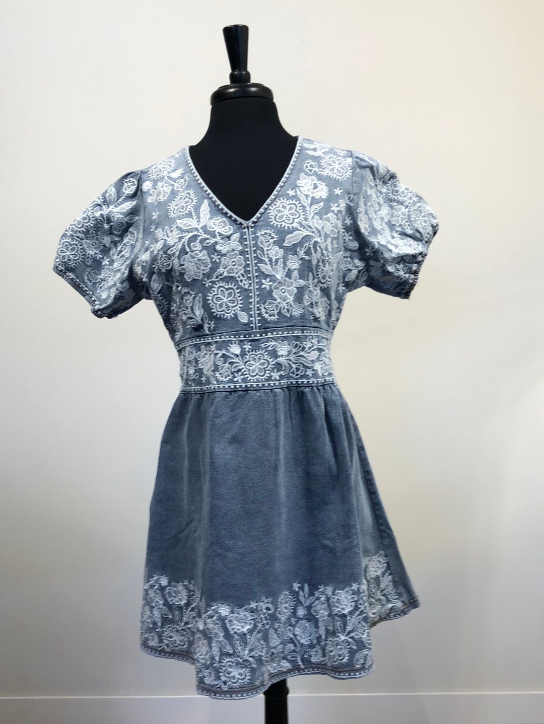 Denim & White Lace Detail Dress