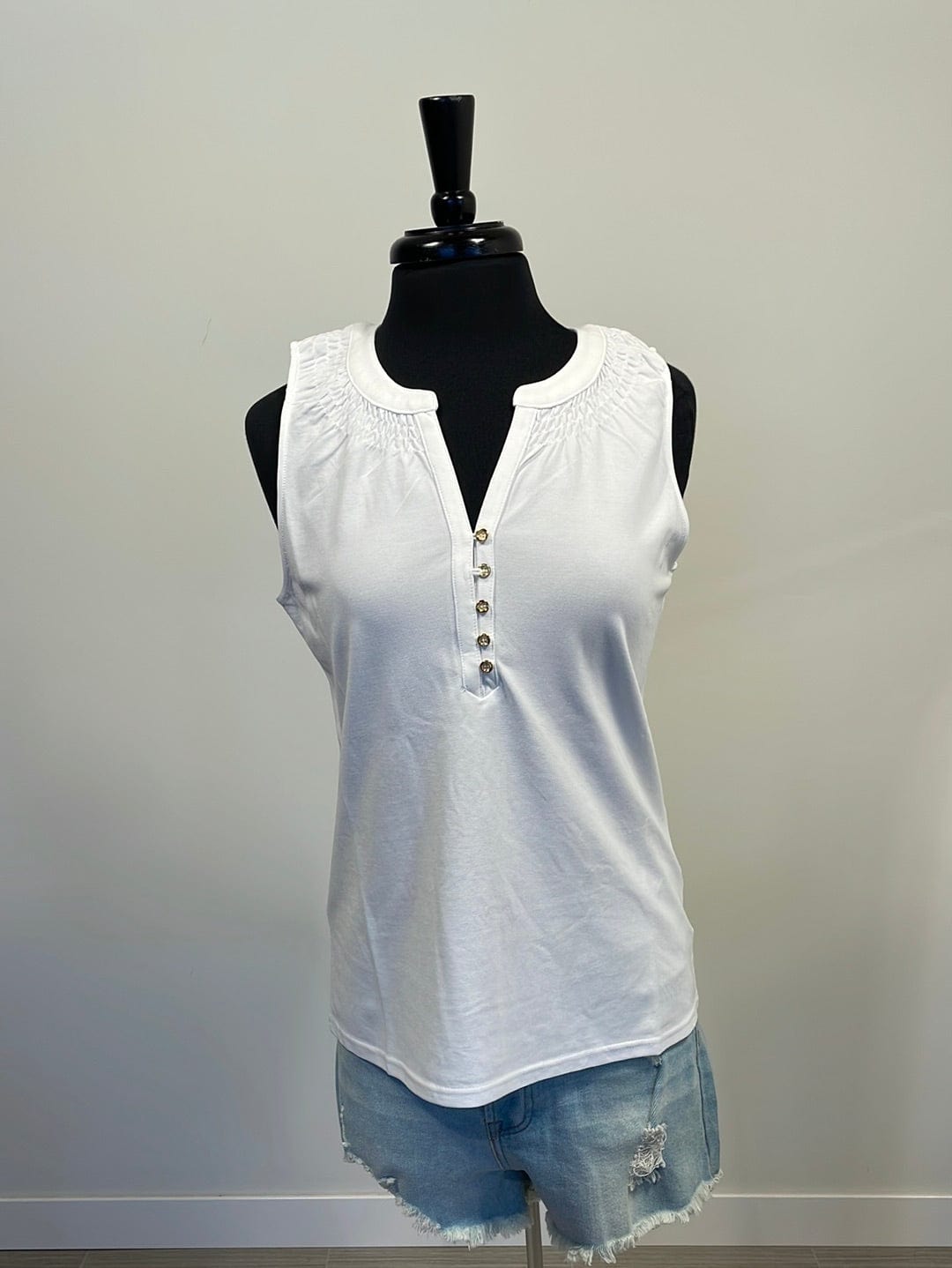 White Smocked Neckline Top