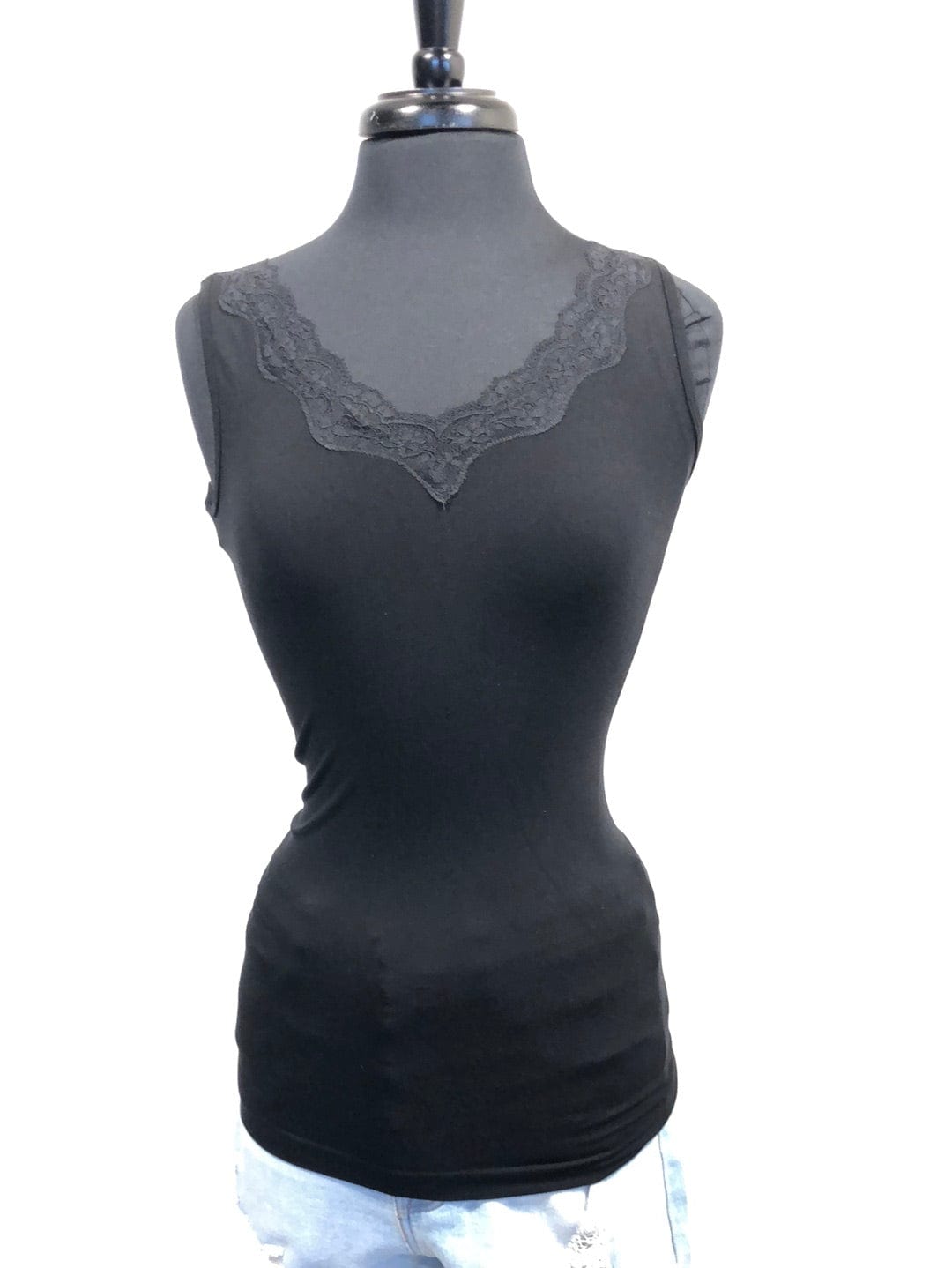 Black Lace Trim V-Neck Tank