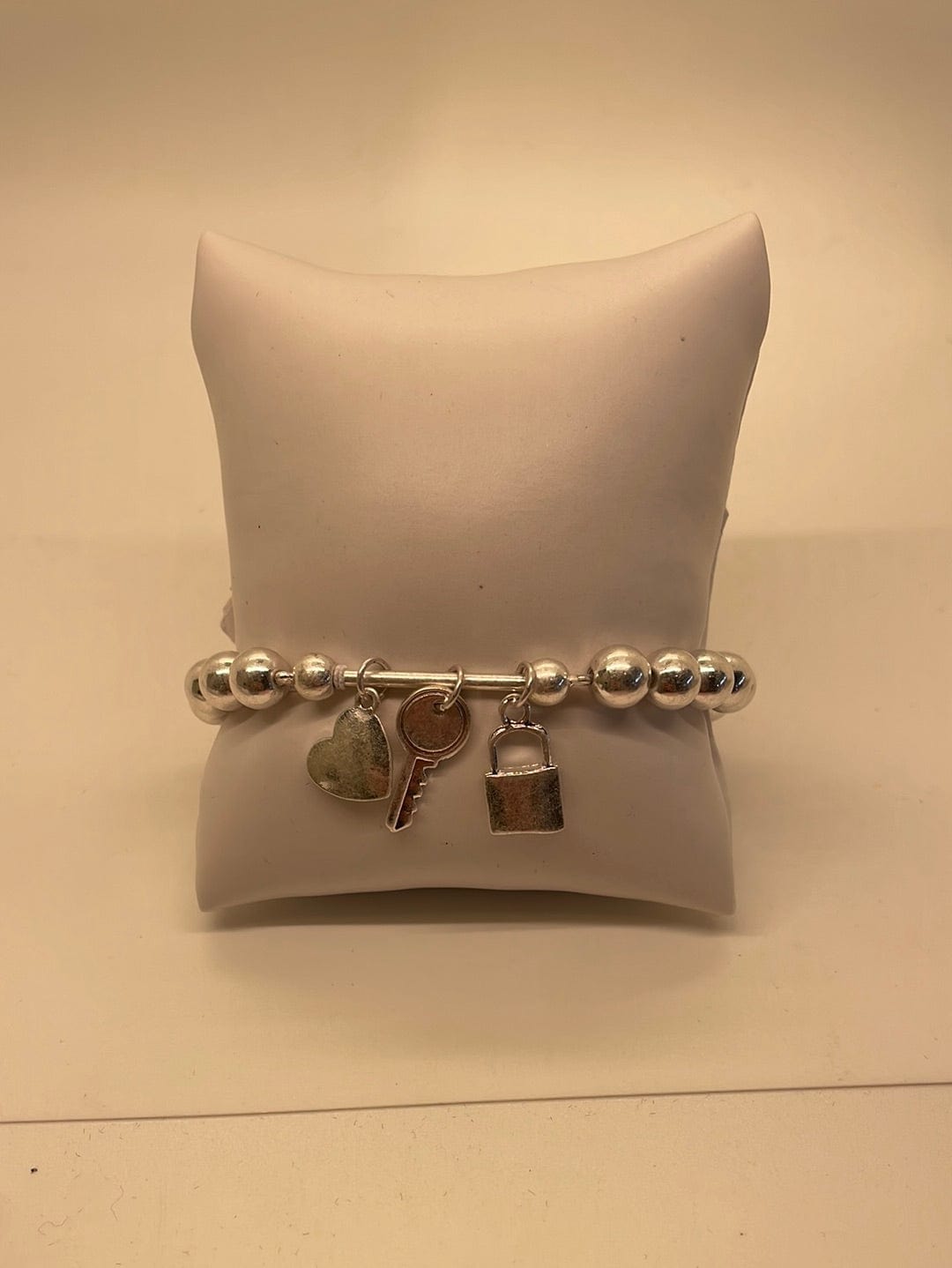 Silver Key & Heart Beaded Bracelet