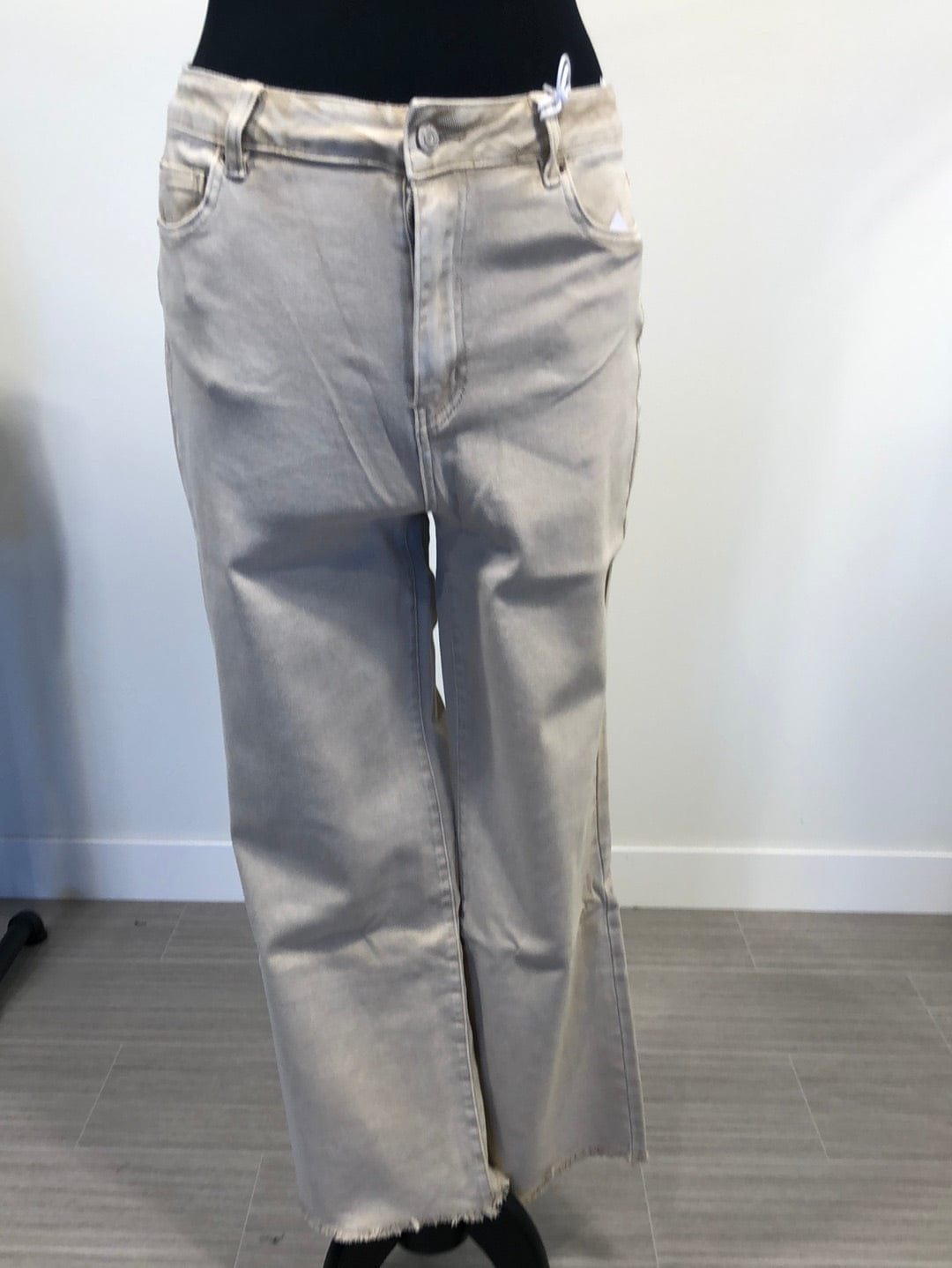 Sand Beige Acid Wash Crop Denim