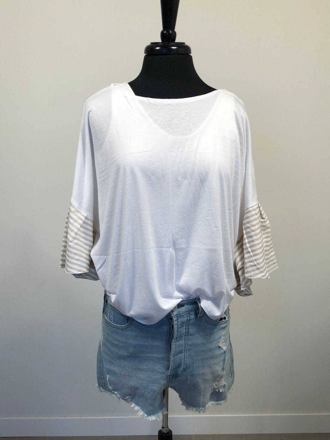 Beige Jersey Woven Top