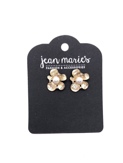 Gold Pearl Flower Earring